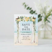 Hochzeitsstrand Canopy Wasserfarbe Gelbe Blüte Ankündigungspostkarte (Stehend Vorderseite)