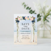 Hochzeitsstrand Canopy Wasserfarbe Rosa Blau Ankündigungspostkarte (Stehend Vorderseite)