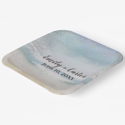 Hochzeitsstrand mit Netz Pappteller (Gewinkelt)