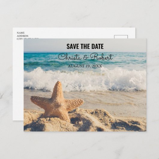 Hochzeitsstrasse mit Starfish Save the Date Postkarte (Vorne/Hinten)