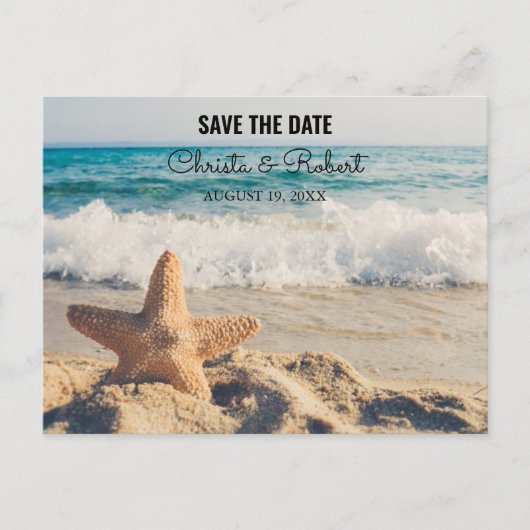 Hochzeitsstrasse mit Starfish Save the Date Postkarte (Vorderseite)