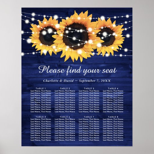 Hochzeitsstühle für Navy Blauer Sonnenblume Tabell Poster (Vorne)