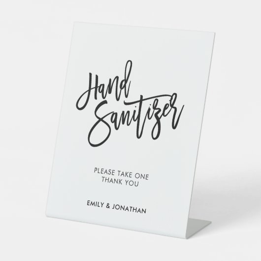 Hochzeitsstylish Black Script Hand Sanitizer Sockelschild (Vorderseite)