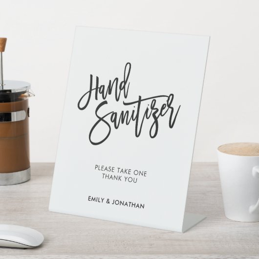 Hochzeitsstylish Black Script Hand Sanitizer Sockelschild (In SItu)