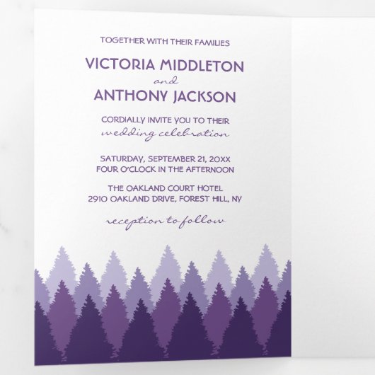 Hochzeitssuite für lila Waldgebiete Dreifach Gefaltete Einladung (Innen Erste Seite)