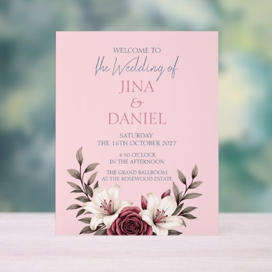 Hochzeitssuite mit Blumen (pink) Acrylschild (Neutral)