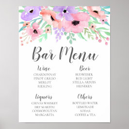 Hochzeitssymbol - Bar Menu Blumenschild Poster