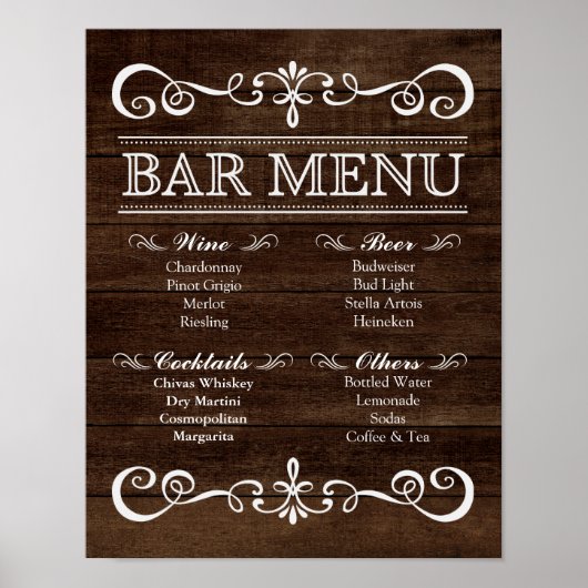 Hochzeitssymbol - Bar Menu Rustic Wedding Sign Poster (Vorne)