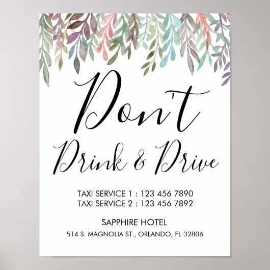 Hochzeitssymbol - Don't’ Drink & Drive Greenery Ze Poster (Vorne)