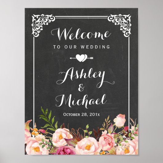 Hochzeitssymbol, Vintages Chalkboard floral Poster (Vorne)