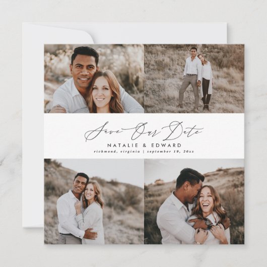 Hochzeitsszeitsgrafik mit mehreren Fotos Save The Date (Vorderseite)