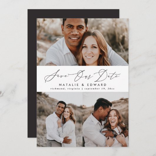 Hochzeitsszeitsgrafik mit mehreren Fotos Save The Date (Vorne/Hinten)