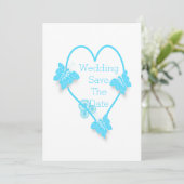 Hochzeitsszenarien für blaues Herz und Schmetterli Save The Date (Stehend Vorderseite)