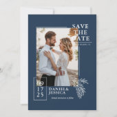 Hochzeitsszenarien in Navy Blue Modernes Foto rett Save The Date (Vorderseite)