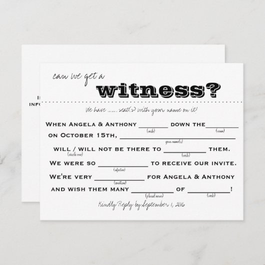 Hochzeitsszenario (Ausfüllen) Einladung (Vorne/Hinten)