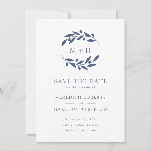 Hochzeitsszenario für die Blauolive-Zweigstelle Save The Date (Vorderseite)
