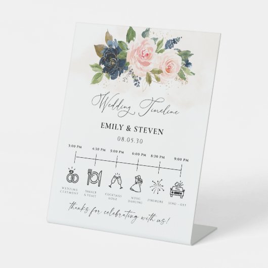 Hochzeitsszenario für Navy & Blush Pink Sockelschild (Vorderseite)