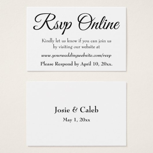 Hochzeitsszenario RSVP Online Schwarzes Script ein (Vorne & Hinten)