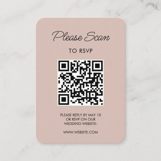 Hochzeitsszenario RSVP, QR-Code Moderner Minimalis Begleitkarte (Vorderseite)
