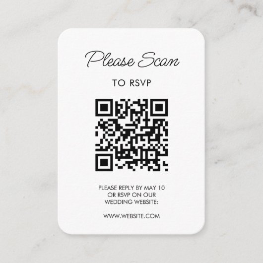 Hochzeitsszenario RSVP, QR-Code Moderner Minimalis Begleitkarte (Vorderseite)
