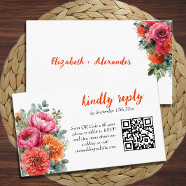 Hochzeitsszenario RSVP QR-Code Orange Pink Aquarel Begleitkarte