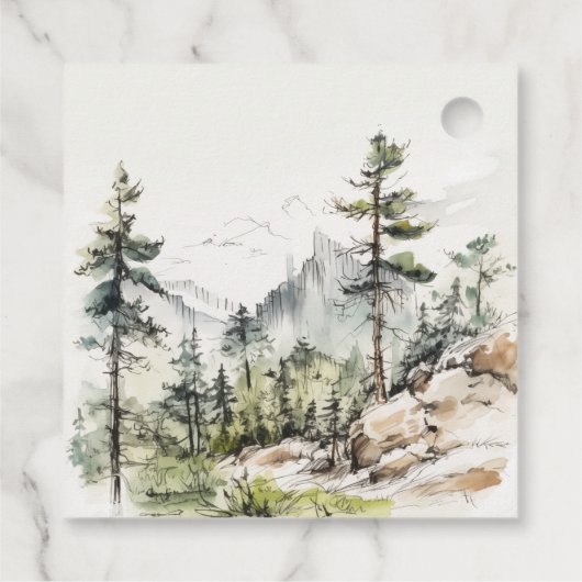 Hochzeitsszenario "Soft Woods Mountain" Geschenkanhänger (Rückseite)