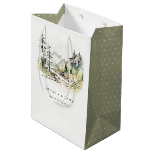 Hochzeitsszenario "Soft Woods Mountain" Mittlere Geschenktüte (Rückseite Schrägansicht)