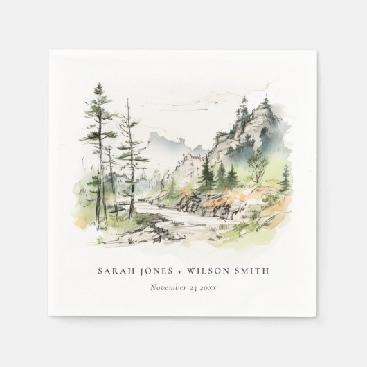 Hochzeitsszenario "Soft Woods Mountain" Serviette (Vorderseite)