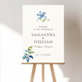 Hochzeitsszenario "Watercolor Blue Blume" - Begrüß Poster