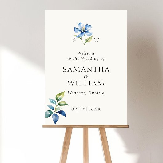 Hochzeitsszenario "Watercolor Blue Blume" - Begrüß Poster