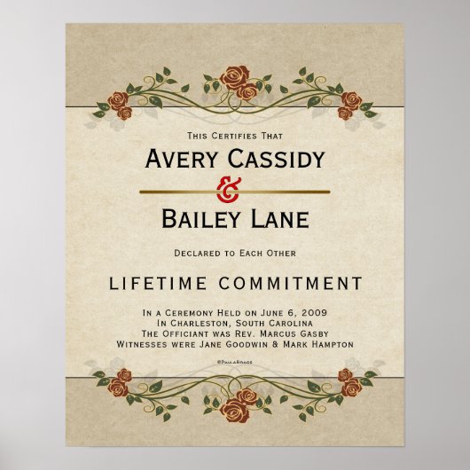 Hochzeitsszeugnis für Lebenszeit Poster (Vorne)