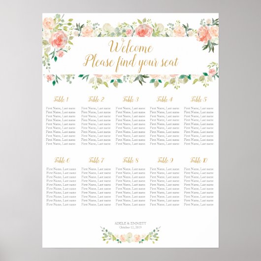 Hochzeitstabelle 10 Tische | ROSE Poster (Vorne)