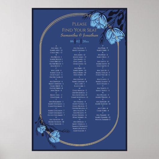 Hochzeitstabelle für blaue Blume Poster (Vorne)
