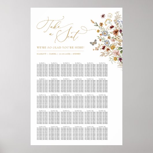 Hochzeitstabelle für Bohemische Wildblume Poster (Vorne)