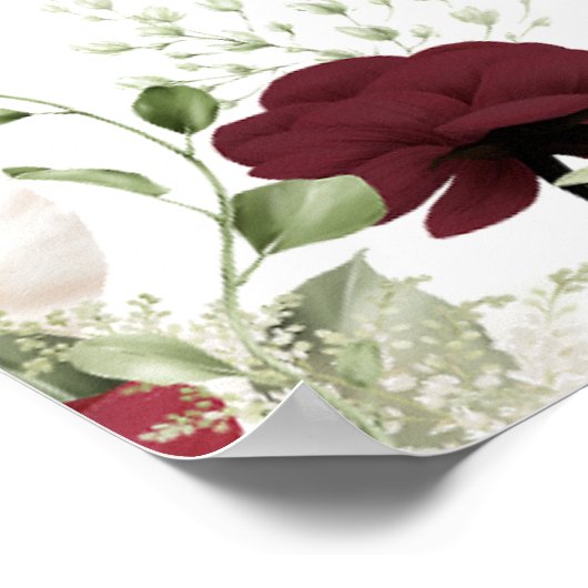 Hochzeitstabelle für Burgund-Rot-Blütenblume Poster (Ecke)
