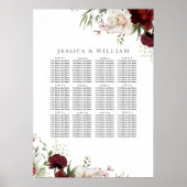 Hochzeitstabelle für Burgund-Rot-Blütenblume Poster (Vorne)