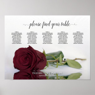 Hochzeitstabelle für Burgund Rote Rose 5 Poster