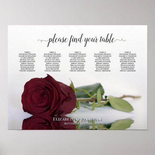 Hochzeitstabelle für Burgund Rote Rose 5 Poster (Vorne)