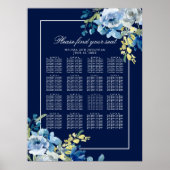 Hochzeitstabelle für Navy Blue Floral 16 Table Sea Poster (Vorne)