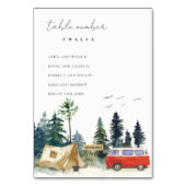 Hochzeitstabelle für rustikale Camping-Pinienwälde Tischnummer (Rückseite)