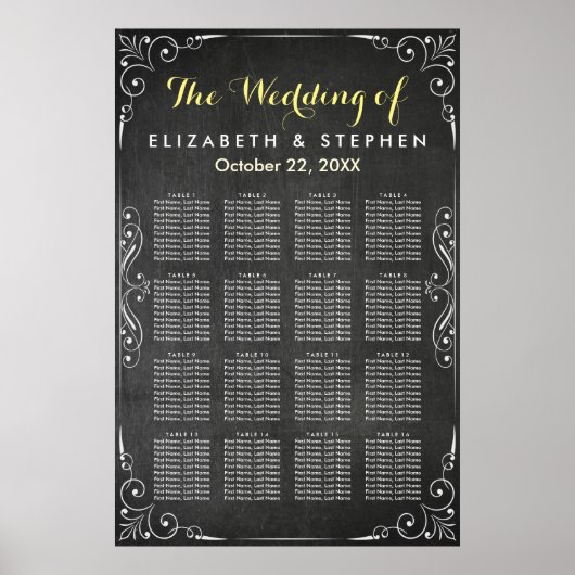 Hochzeitstabelle für Schwarz-Weiß-Halbpension Poster (Vorne)