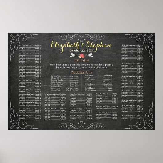 Hochzeitstabelle für Schwarz-Weiß-Halbpension Poster (Vorne)