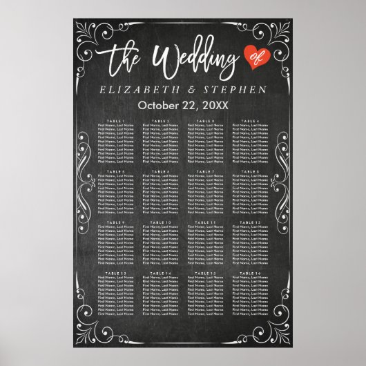 Hochzeitstabelle für Schwarz-Weiß-Halbpension Poster (Vorne)