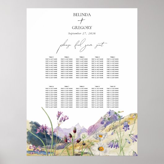 Hochzeitstabelle für Wildblumen Poster (Vorne)
