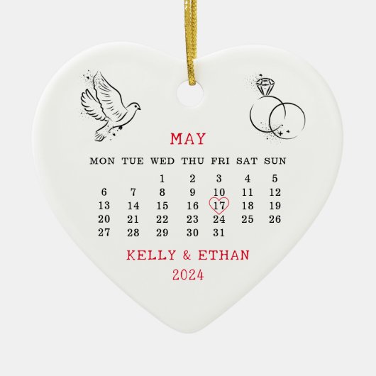 Hochzeitstag 2024 Verheiratet Keramik Ornament (Vorne)