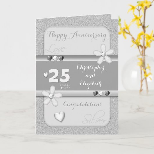 Hochzeitstag 25. Silber Gruß Karte (Gelbe Blume)
