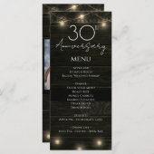 Hochzeitstag 30. Rustikales Holz und Lichter Menükarte (Vorne/Hinten)
