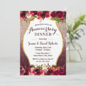 Hochzeitstag Abendessen Burgund Floral Einladung (Stehend Vorderseite)