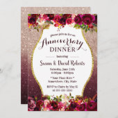 Hochzeitstag Abendessen Burgund Floral Einladung (Vorne/Hinten)