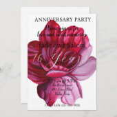 Hochzeitstag Abstraktes Blumenrot Weiß Einladung (Vorne/Hinten)